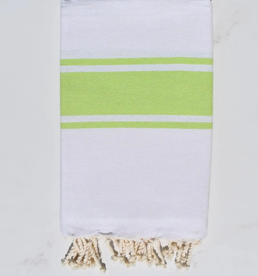Fouta en Coton Recyclé blanche avec bandes vert anis Fouta Tunisia - 2