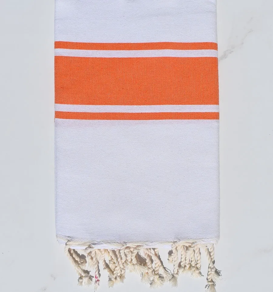 Fouta en Coton Recyclé blanche avec bandes orange Fouta Tunisia - 3