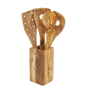 Pot à ustensiles en bois d'olivier - 1