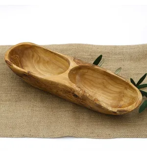 Plat apéritif en bois d'olivier avec 2 compartiments  - 1