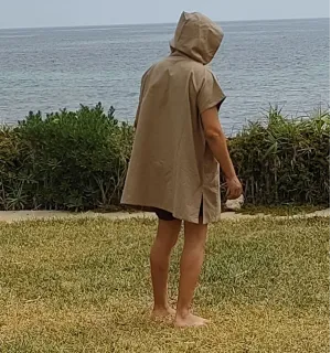 Poncho de plage beige foncé Fouta Tunisia - 3