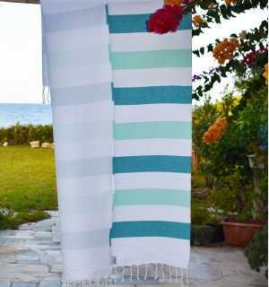 Fouta éponge voilier émeraude et vert d'eau Fouta Tunisia - 1 2
