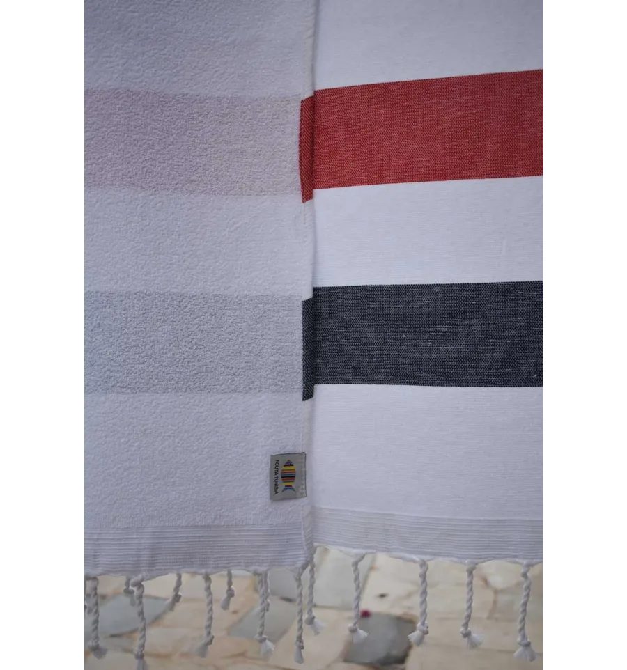 Fouta éponge voilier rouge et bleu nuit Fouta Tunisia - 3
