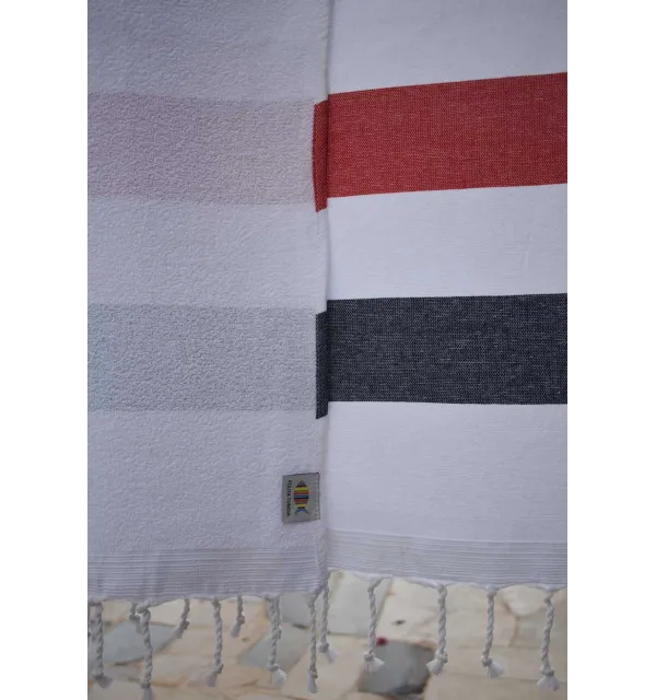Fouta éponge voilier rouge et bleu nuit Fouta Tunisia - 3