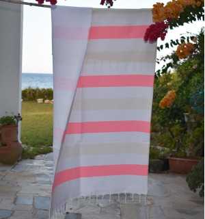 Fouta éponge voilier rose clair et écru Fouta Tunisia - 1 2