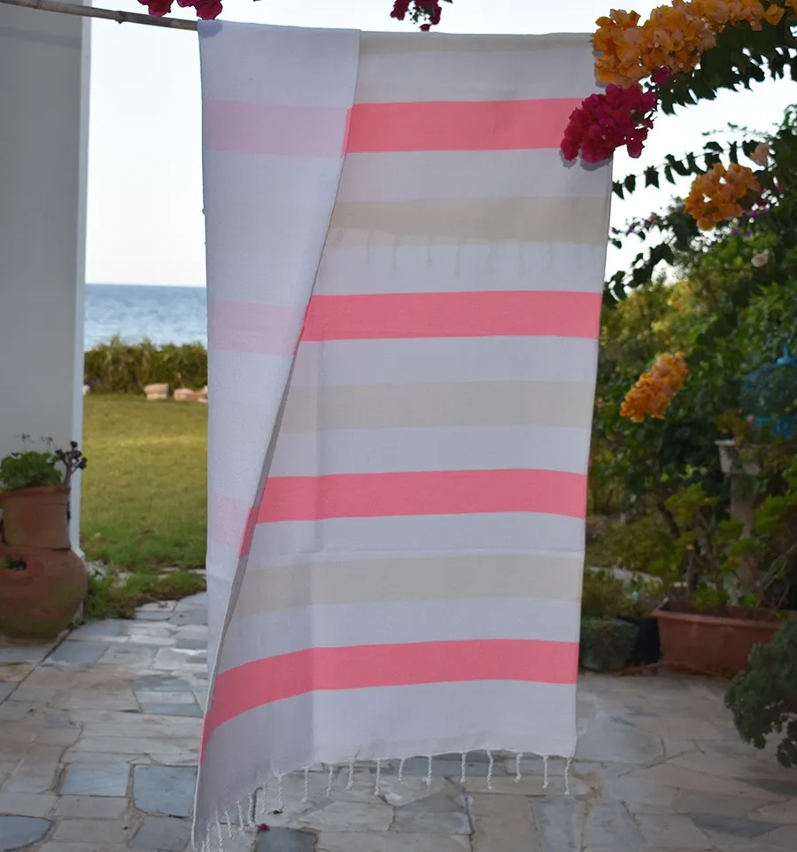 Fouta éponge voilier rose clair et écru Fouta Tunisia - 2