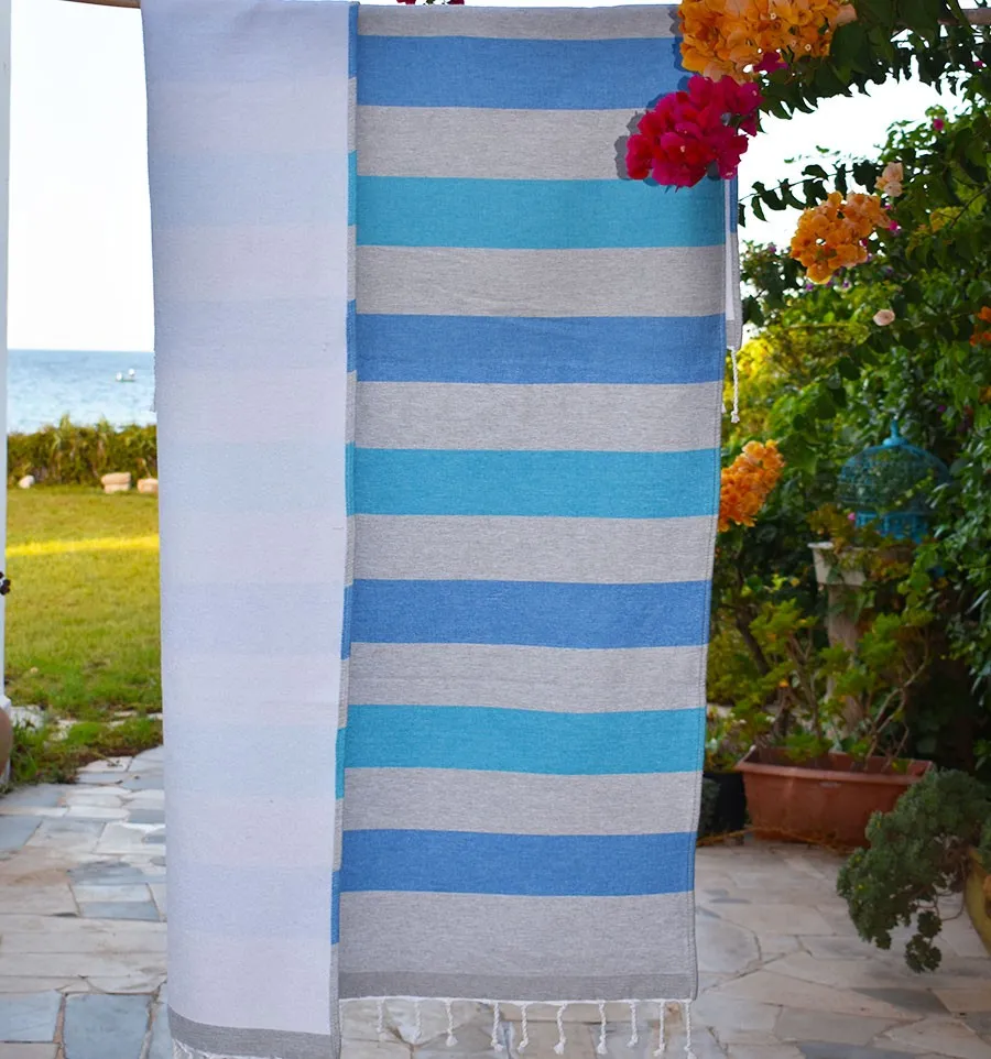 Fouta éponge voilier bleu et bleu azur Fouta Tunisia - 2