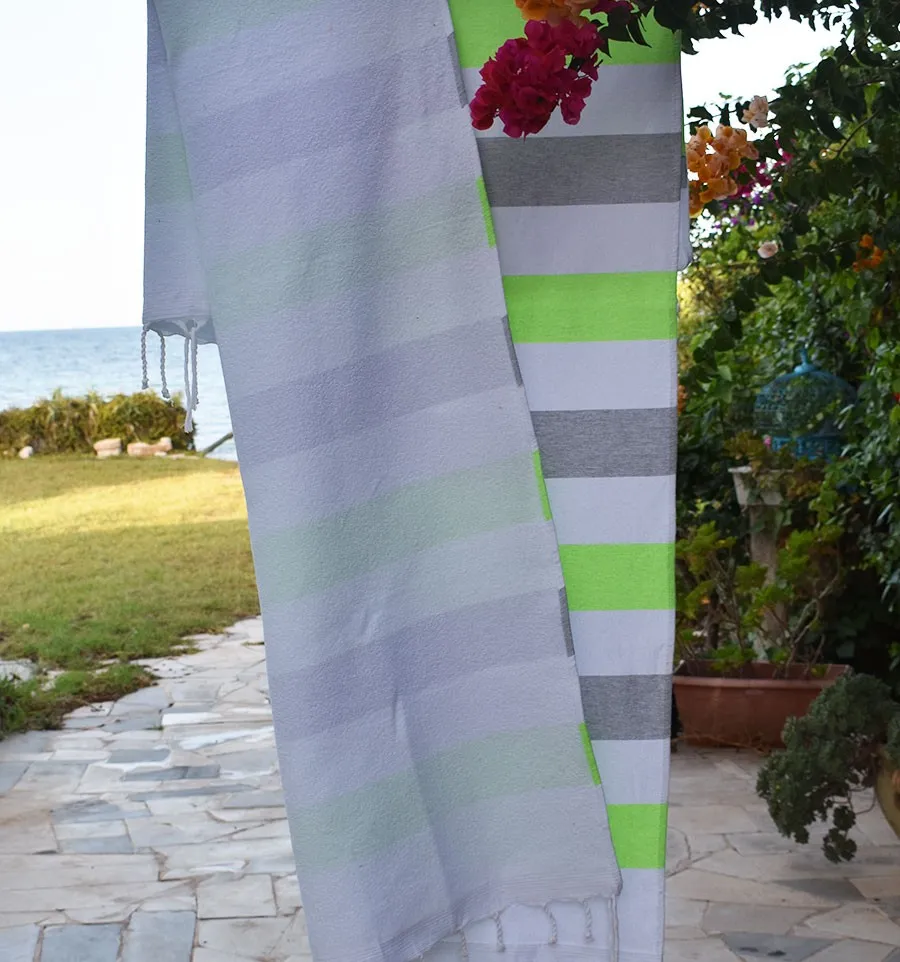 Fouta éponge voilier vert vif et gris Fouta Tunisia - 2