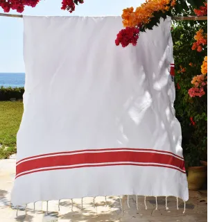 Fouta plate blanche bandes rouge Fouta Tunisia - 1