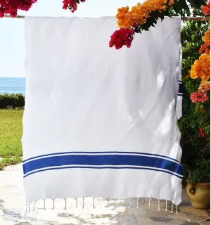Fouta plate blanche bandes bleu Fouta Tunisia - 1