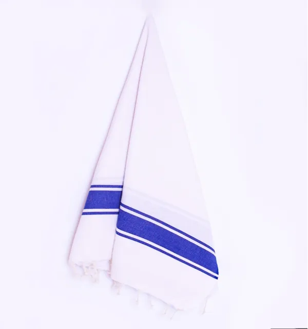 Fouta plate blanche bandes bleu Fouta Tunisia - 4