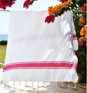 Fouta Plate Blanche bandes rose Fouta Tunisia - 1