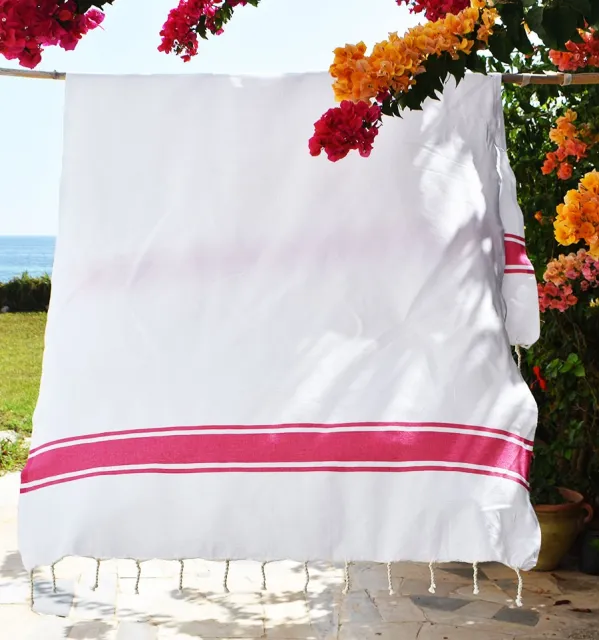 Fouta Plate Blanche bandes rose Fouta Tunisia - 1