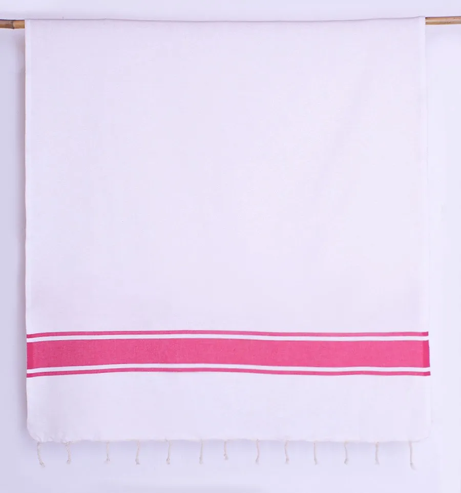 Fouta Plate Blanche bandes rose Fouta Tunisia - 3