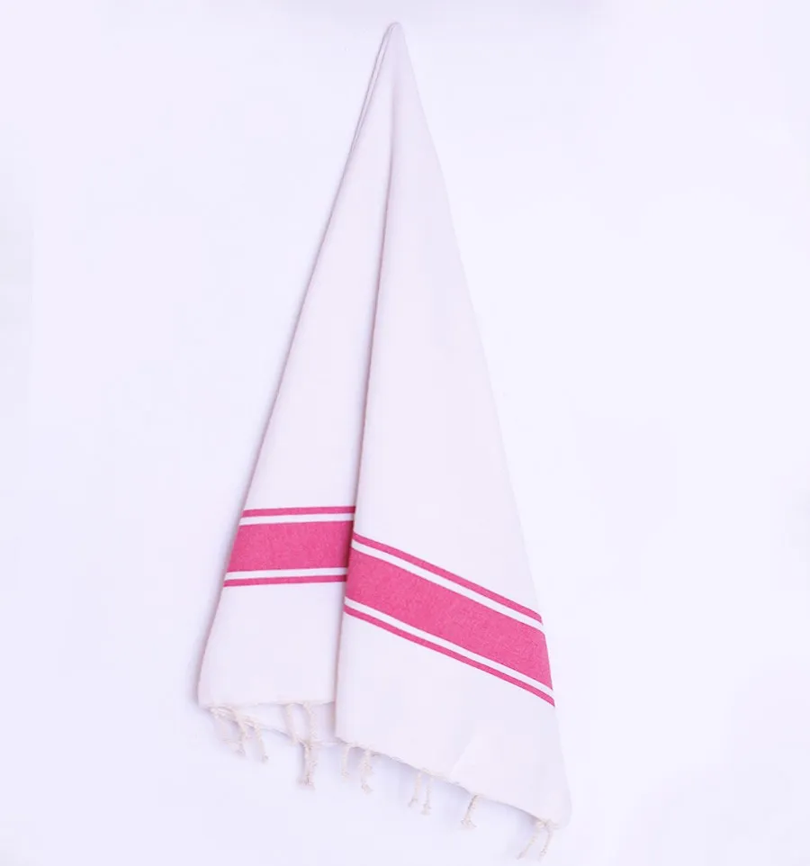 Fouta Plate Blanche bandes rose Fouta Tunisia - 2