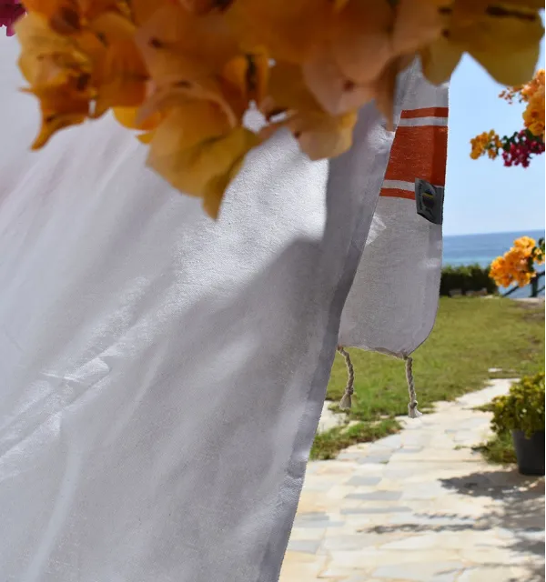 Fouta en Coton Recyclé blanche avec bandes orange Fouta Tunisia - 2