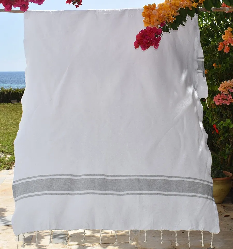 Fouta plate blanche rayée gris Fouta Tunisia - 2