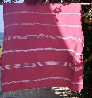 Fouta Mykonos en Coton Recyclé rose fuchsia Fouta Tunisia - 1 2