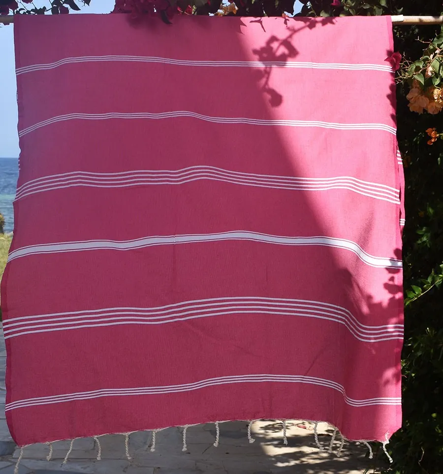 Fouta Mykonos en Coton Recyclé rose fuchsia Fouta Tunisia - 2