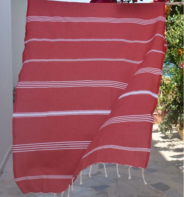 Fouta Mykonos en coton recyclé rouge Fouta Tunisia - 5
