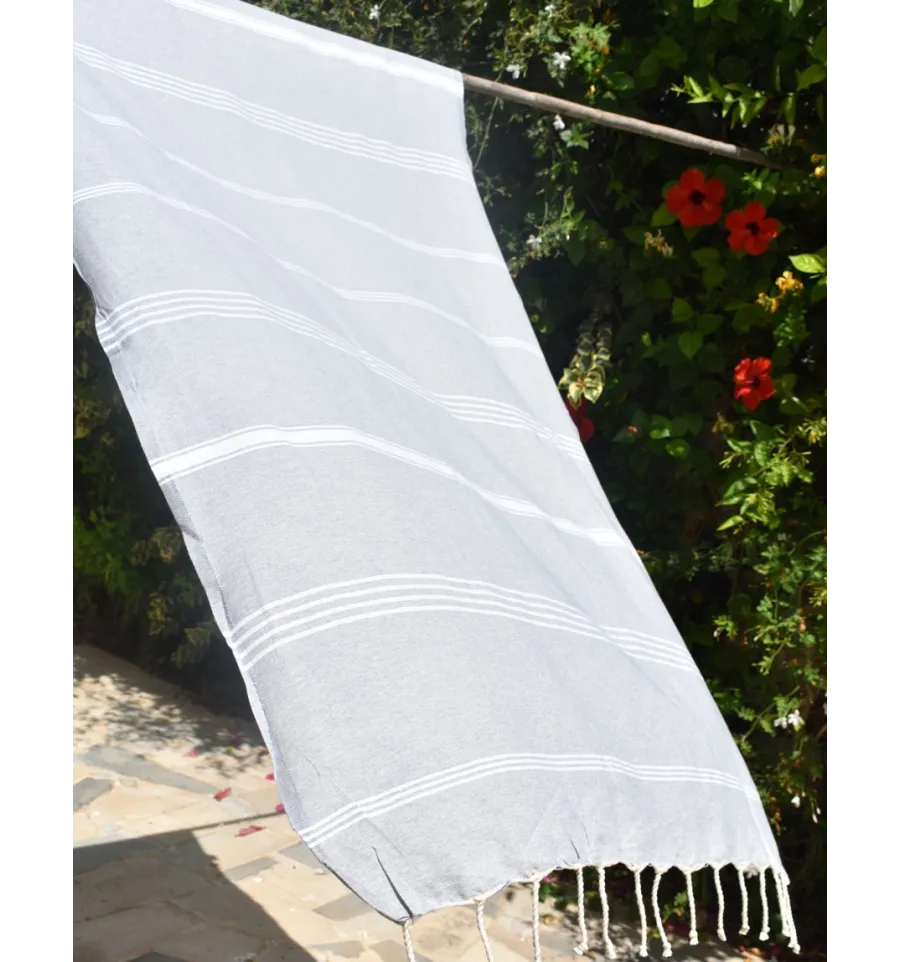 Fouta Mykonos en Coton Recyclé gris clair Fouta Tunisia - 2