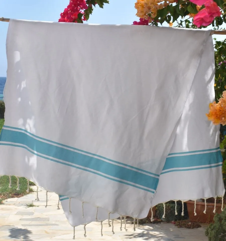 Fouta Plate blanche bandes azur Fouta Tunisia - 2