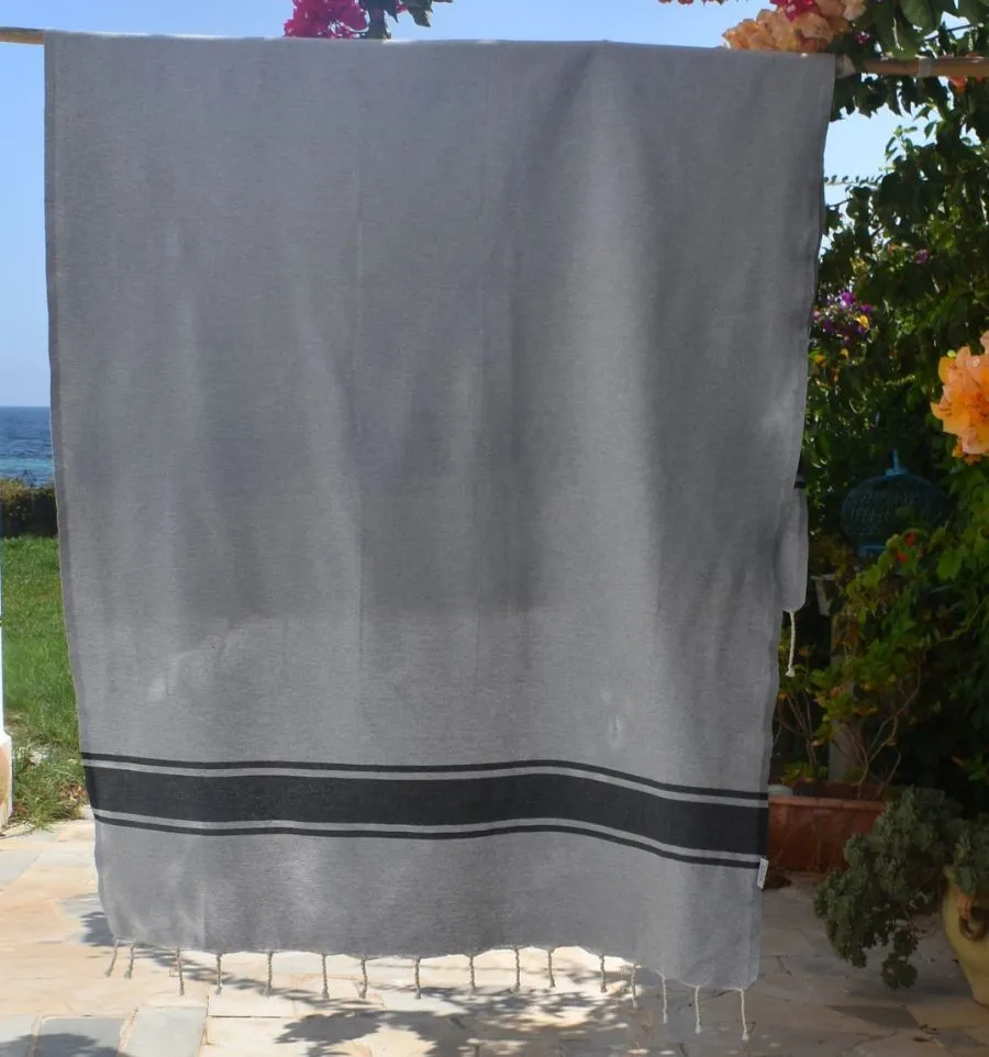 fouta plate noir rayée gris Fouta Tunisia - 1