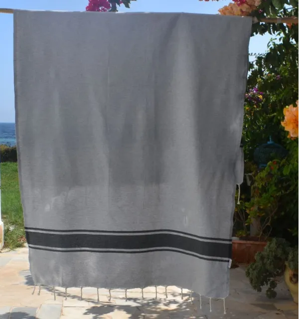 fouta plate noir rayée gris Fouta Tunisia - 1