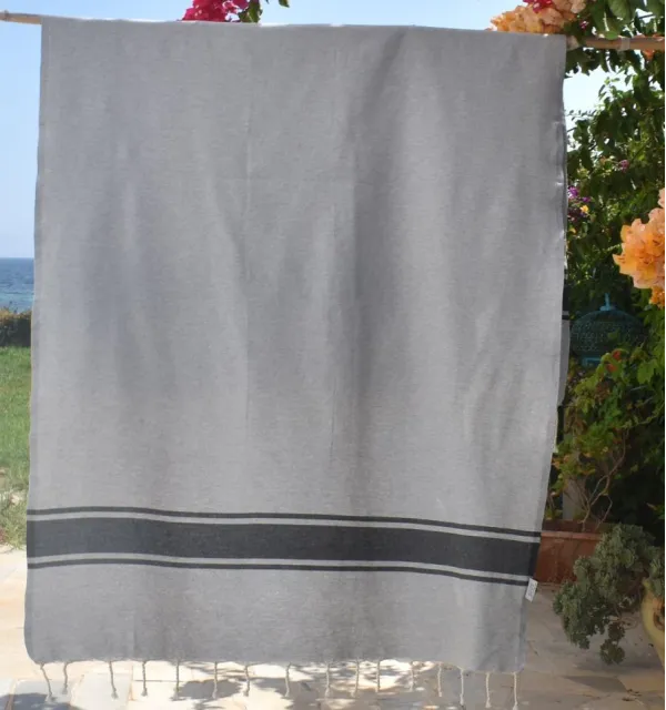 fouta plate noir rayée gris Fouta Tunisia - 2