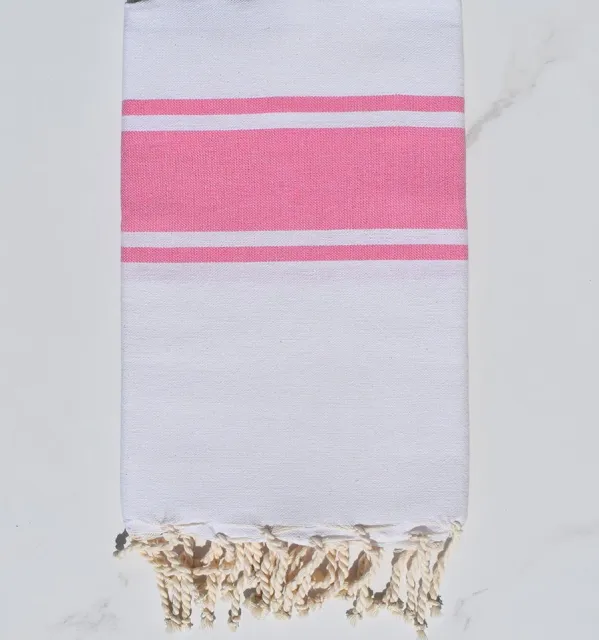 Fouta Plate Blanche bandes rose clair Fouta Tunisia - 2