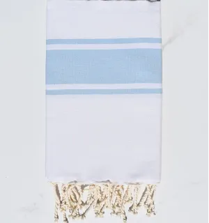 Fouta plate blanche bandes bleu ciel Fouta Tunisia - 1 2