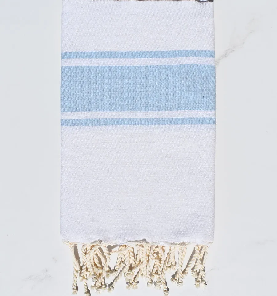 Fouta plate blanche bandes bleu ciel Fouta Tunisia - 2