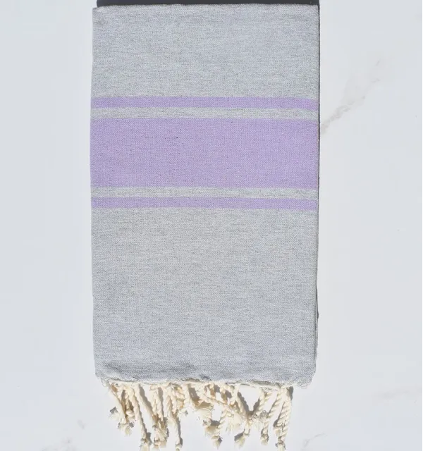 Fouta gris bandes parme Fouta Tunisia - 3