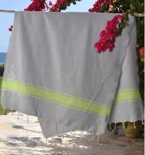 Fouta gris bandes vert anis Fouta Tunisia - 1 2