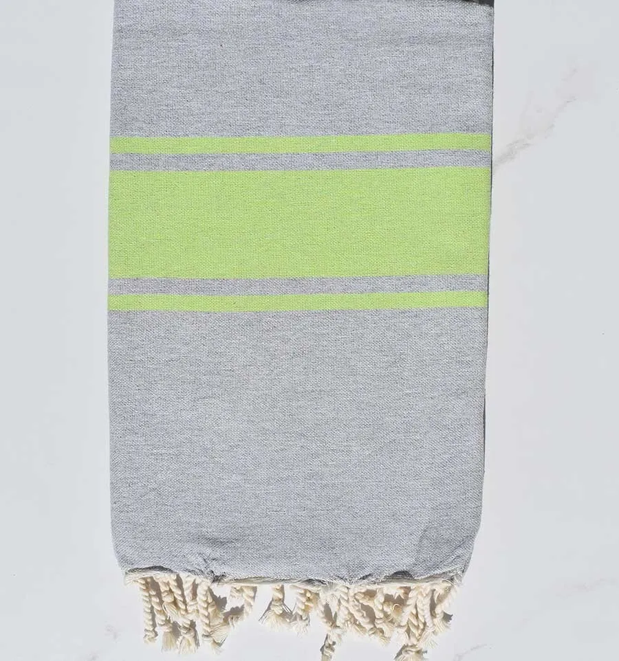 Fouta gris bandes vert anis Fouta Tunisia - 3