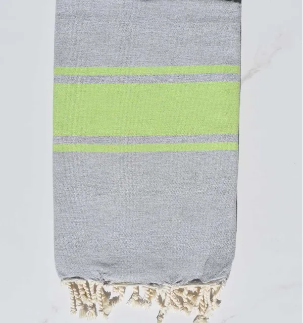 Fouta gris bandes vert anis Fouta Tunisia - 3