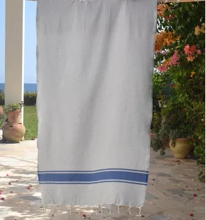 Fouta gris bandes bleues Fouta Tunisia - 1