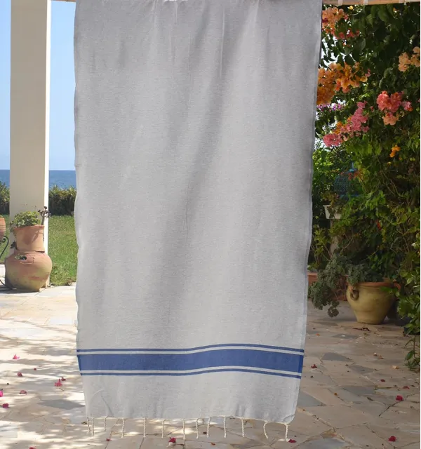 Fouta gris bandes bleues Fouta Tunisia - 1