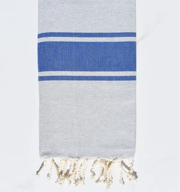 Fouta gris bandes bleues Fouta Tunisia - 3