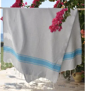 Fouta gris bandes azur Fouta Tunisia - 1 2