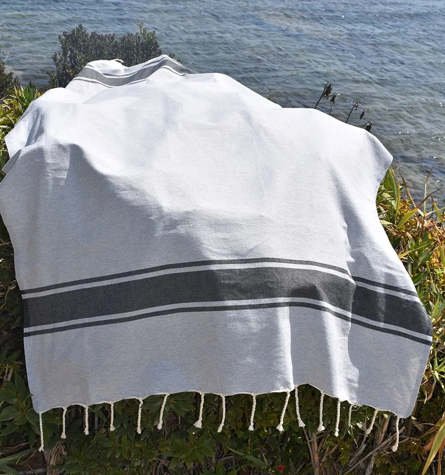 Fouta plate blanche bandes anthracite Fouta Tunisia - 3