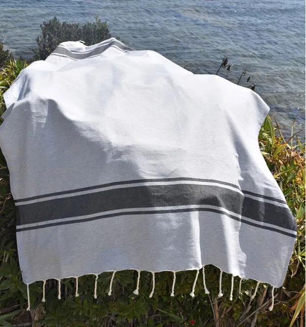 Fouta plate blanche bandes anthracite Fouta Tunisia - 3