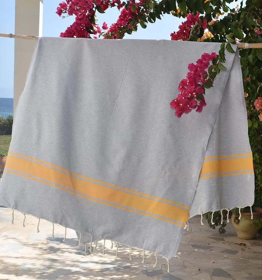 Fouta gris bandes jaune Fouta Tunisia - 2