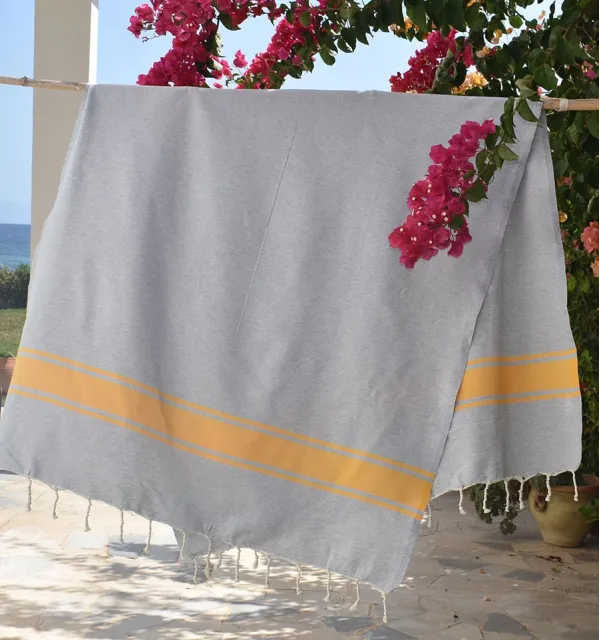 Fouta gris bandes jaune Fouta Tunisia - 2