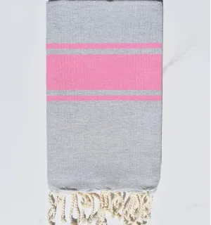 Fouta gris bandes rose Fouta Tunisia - 3