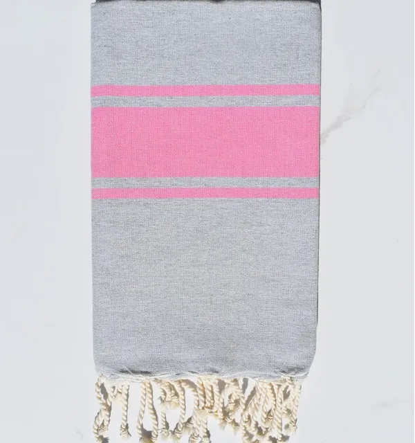 Fouta gris bandes rose Fouta Tunisia - 3