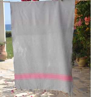 Fouta gris bandes rose Fouta Tunisia - 3 2