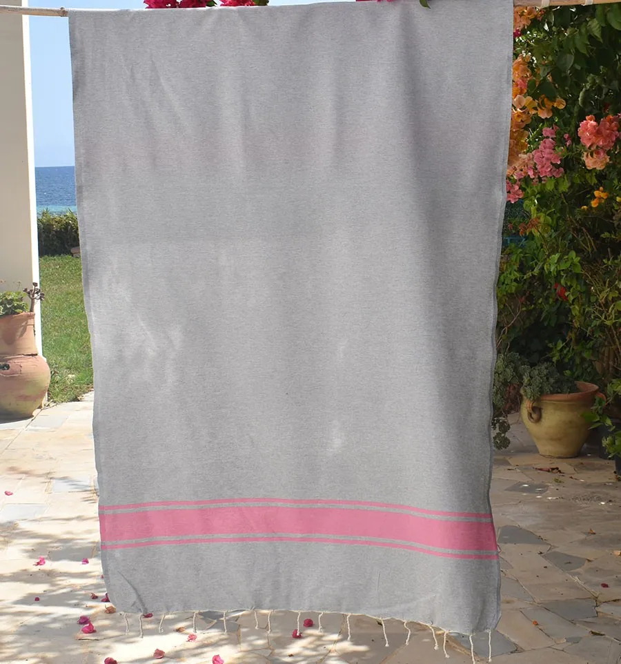 Fouta gris bandes rose Fouta Tunisia - 1