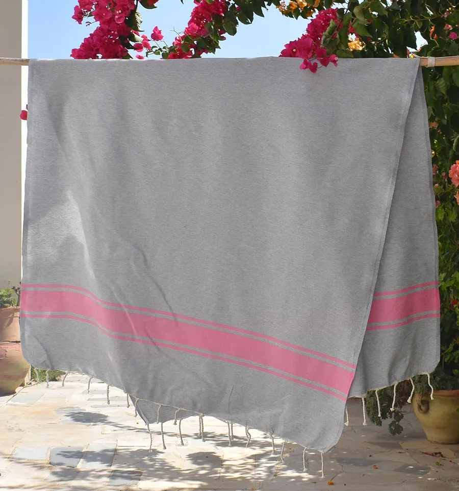 Fouta gris bandes rose Fouta Tunisia - 2