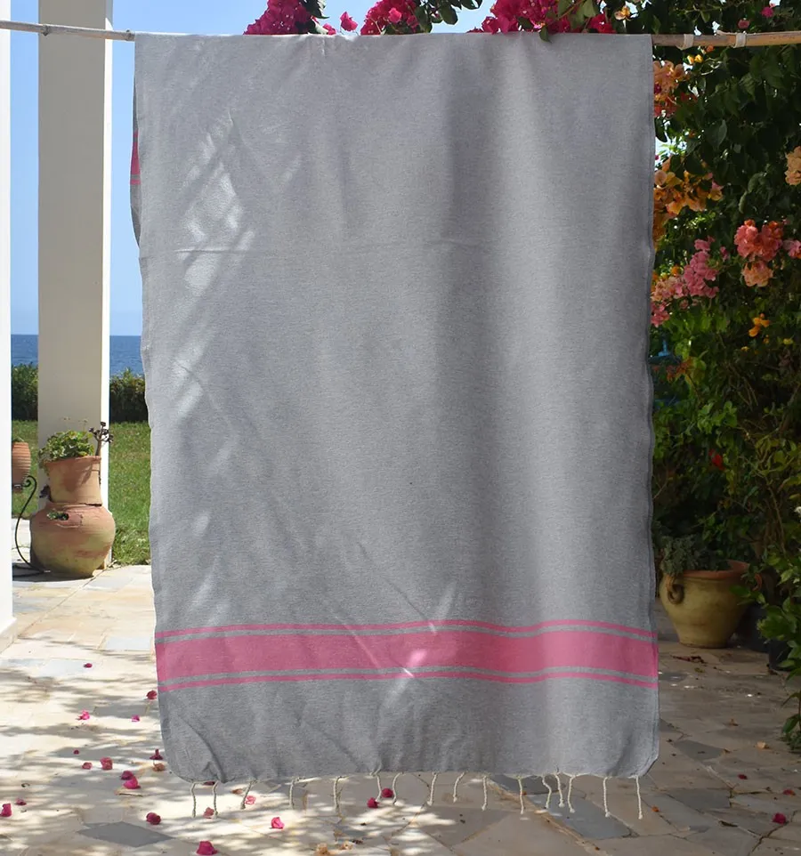 Fouta gris bandes rose Fouta Tunisia - 4